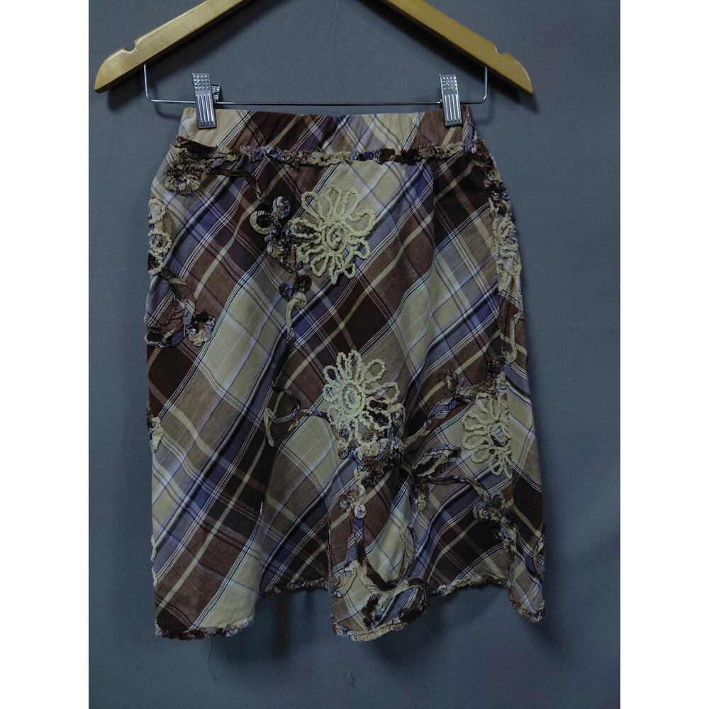 Max Studio Embroidered A-Line Knee Length Plaid Skirt Women Size XS - Picture 4 of 10